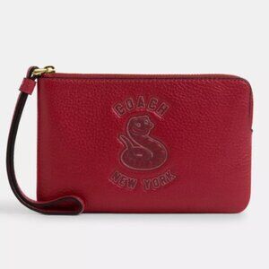 COACH NWT Red & Gold Lunar New Year Zip Wristlet New York Snake Sparkle